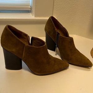 Olive green suede booties- Donald Pliner